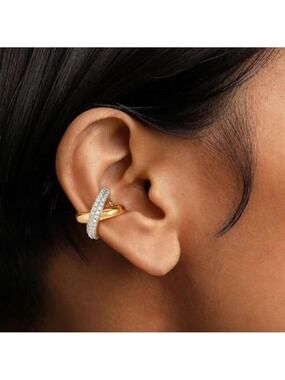 14K Gold Plated Cubic Zirconia Paved Ear Cuff Earrings Women